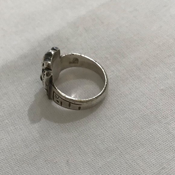 Rare Aztec Jaguar Warrior 925 Silver 18K Gold leaf Ring Size 4.5 - Picture 3 of 7